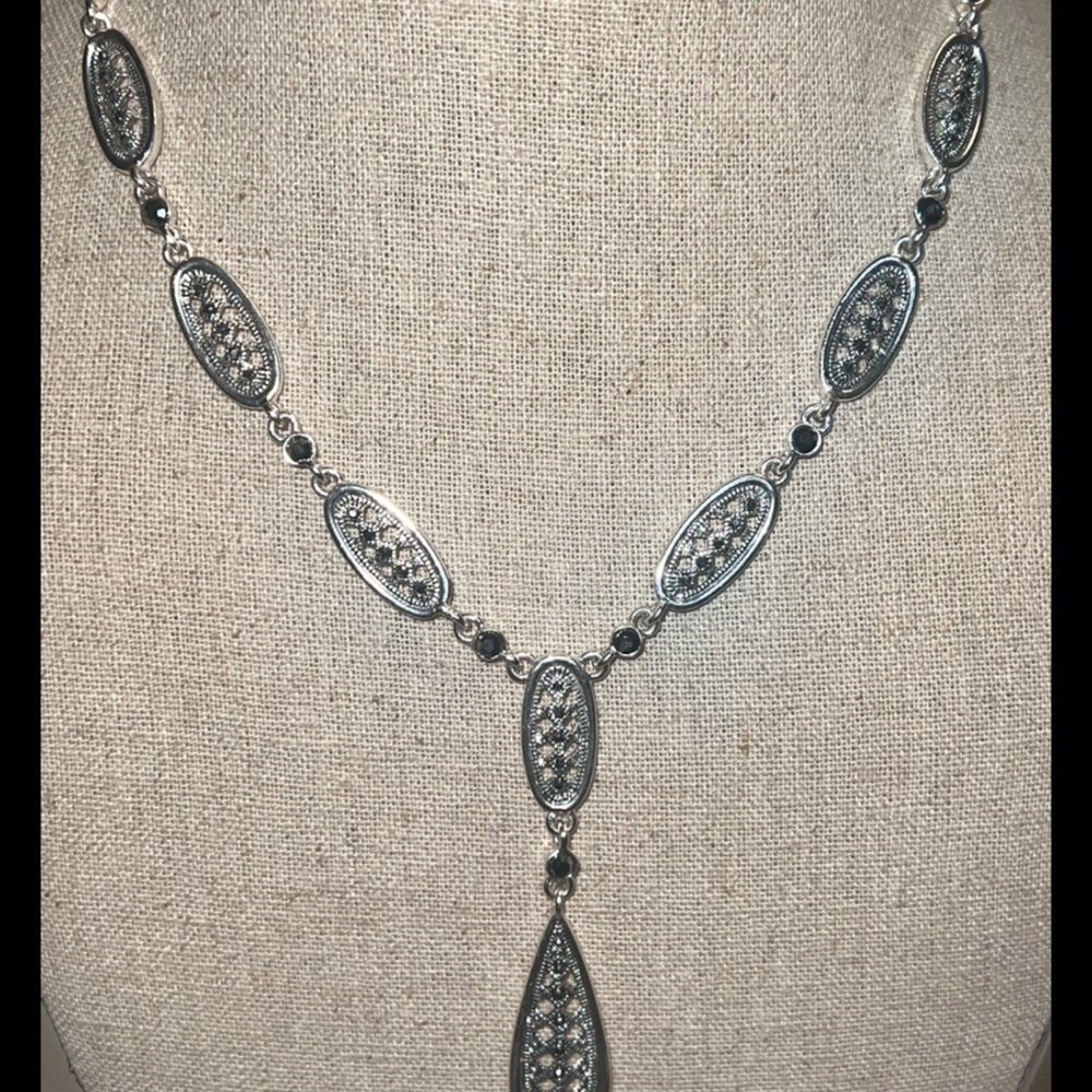 Elegant Silver Necklace with Black Accents